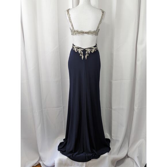 JUMP APPAREL! GLAM JEWELED NUDE LACE BRA TO NAVY WAIST FULL LENGTH GOWN!  3/4 - Picture 9 of 10
